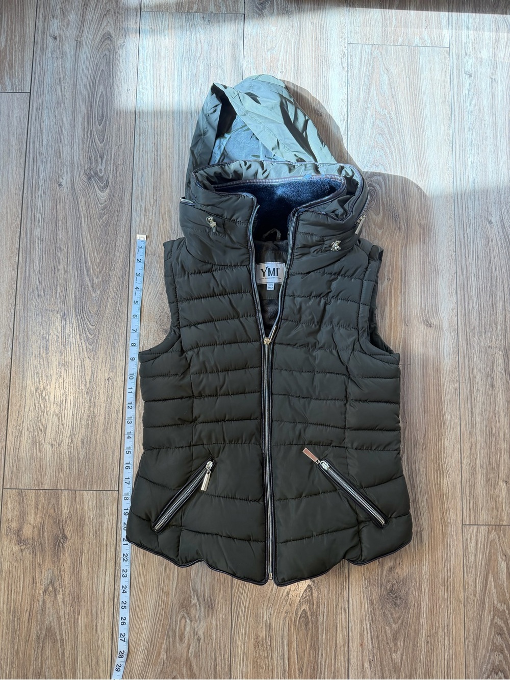 YMI Women's Hooded Quilted Puffer Vest — Olive